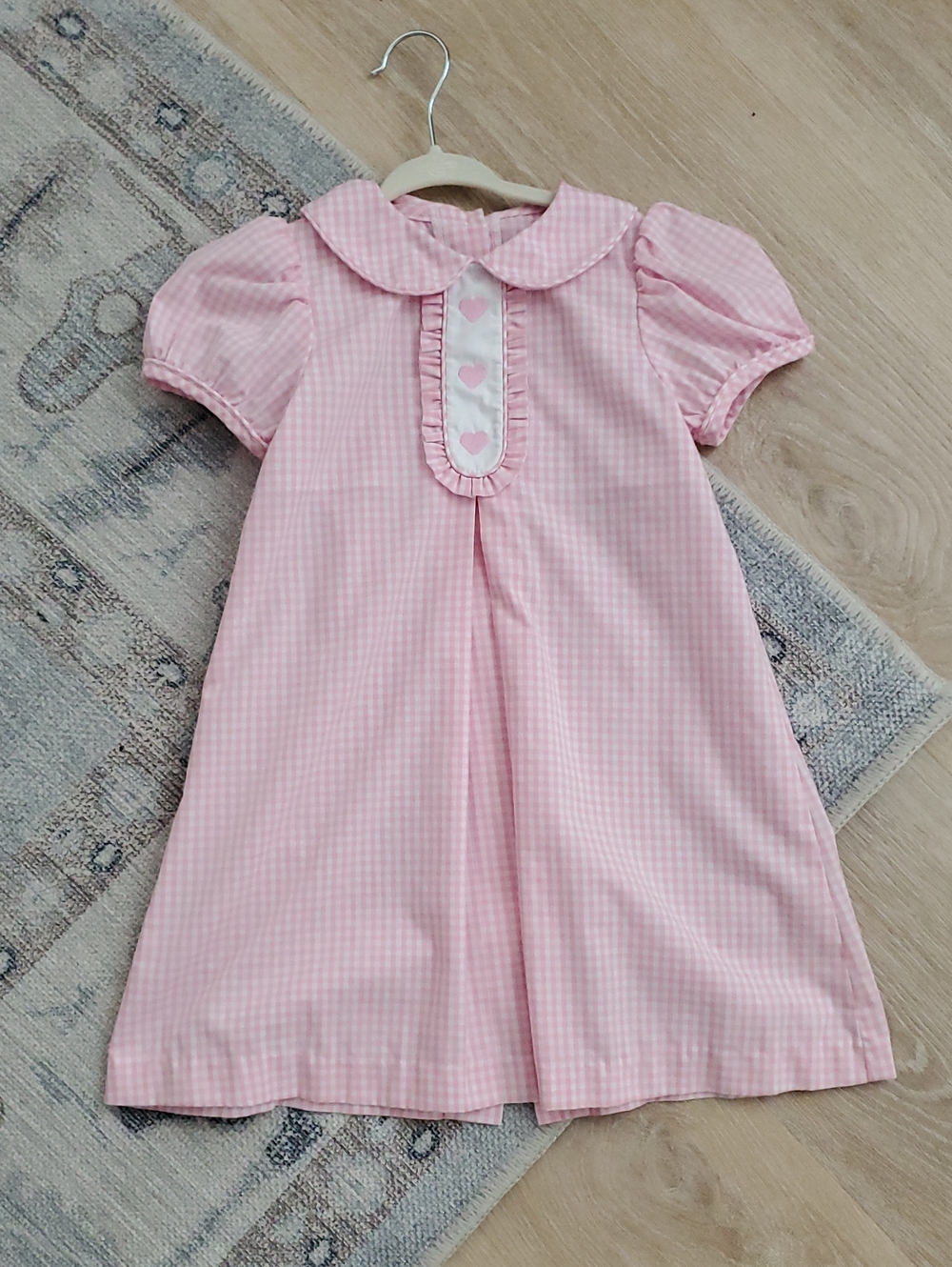 Classic Whimsy Girls Pink Gingham Ruffle Heart Embroidered Dress Sz3T